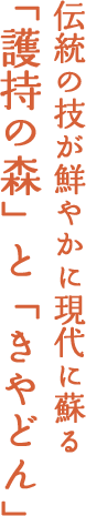 伝統の技が鮮やかに現代に蘇る「護持の森」と「きやどん」